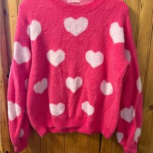 Pink Heart Pattern Sweater